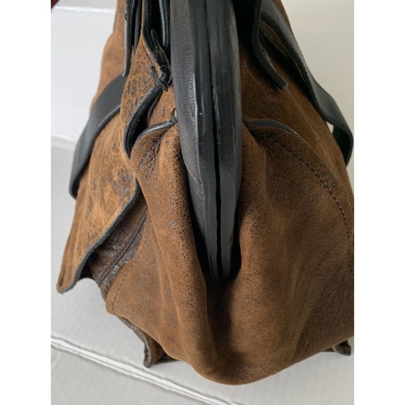 SEQUOIA Marbled Brown Faux Leather Clamshell Shoulder Bag Purse Handbag Large - Picture 6 of 12